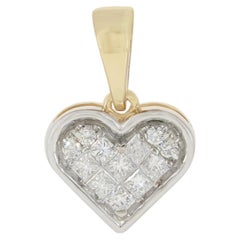 Dainty Natural Diamond Heart Charm Pendant 14k Dual Tone Gold Fine Jewelry