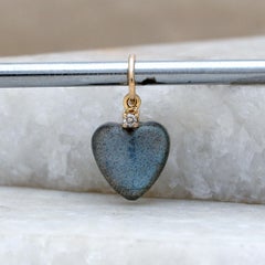 Natural Diamond Heart Charm Solid 14k Yellow Gold Jewelry Labradorite Pendant