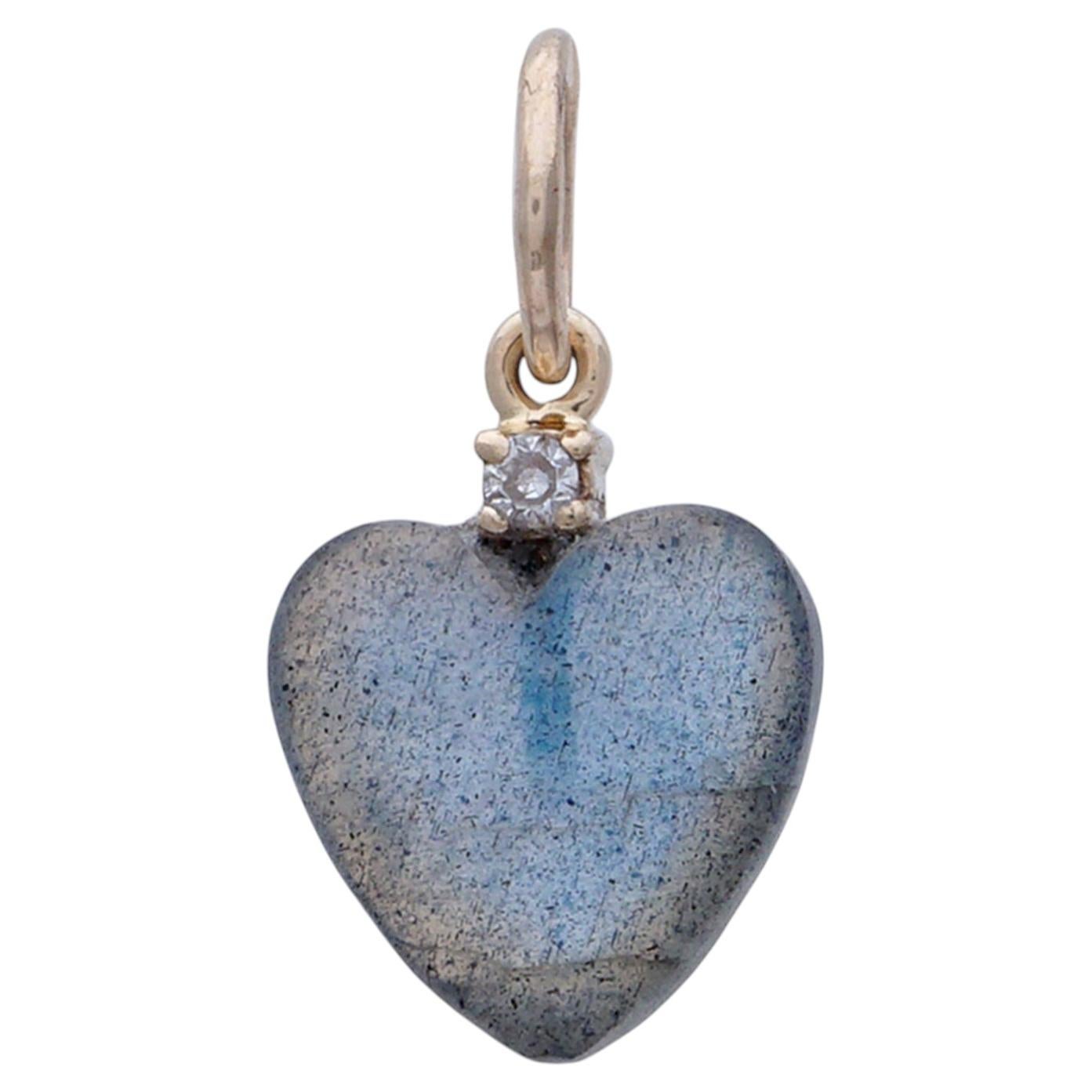 Charme a forma di cuore con diamante naturale in oro giallo massiccio 14k - Charme in labradorite