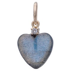 Natural Diamond Heart Charm Solid 14k Yellow Gold Jewelry Labradorite Pendant
