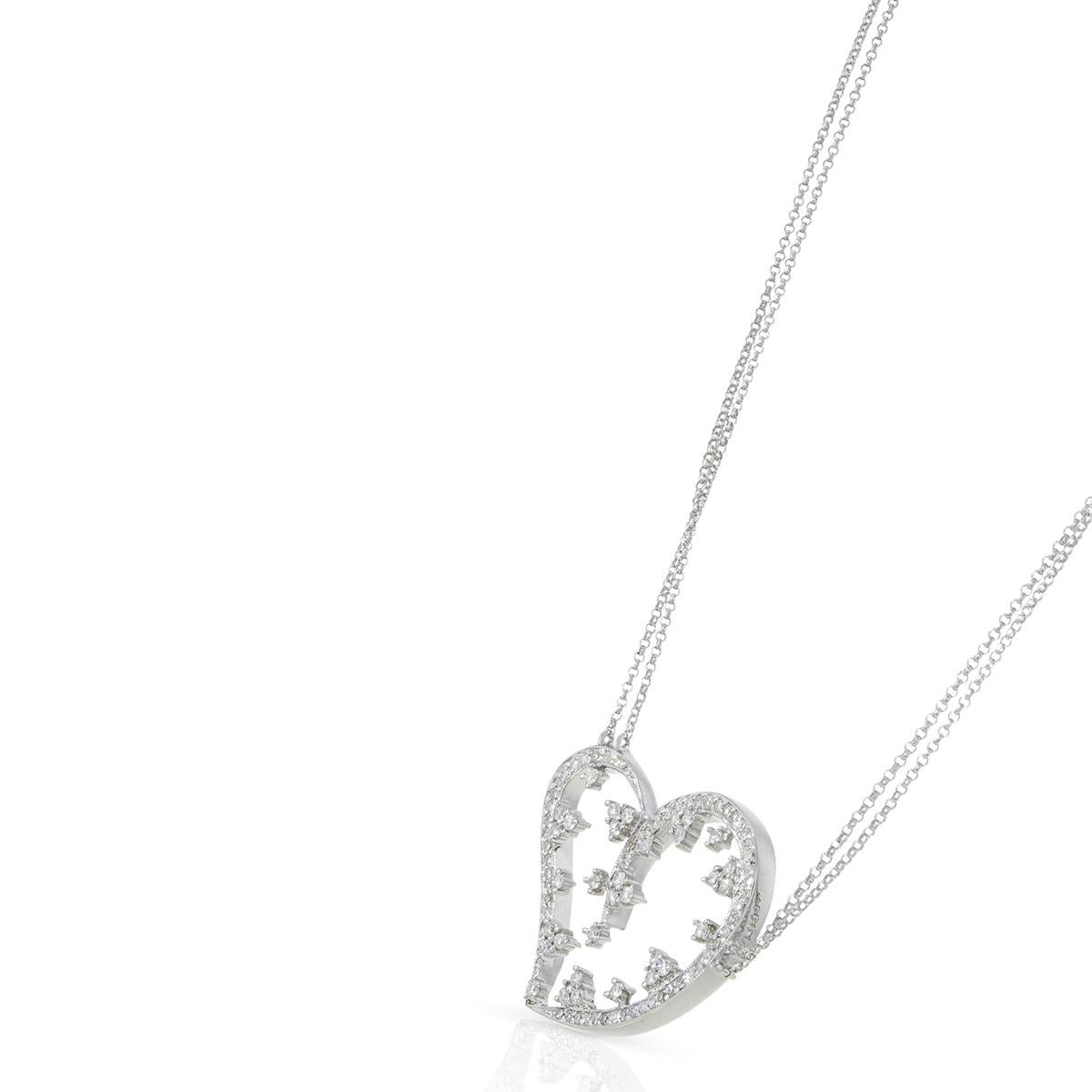 Modern Natural Diamond Heart Ladies Pendant Necklace 14K White Gold 1.50Cttw For Sale