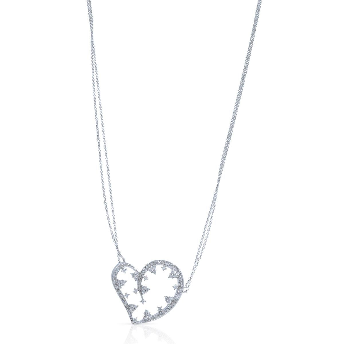 Round Cut Natural Diamond Heart Ladies Pendant Necklace 14K White Gold 1.50Cttw For Sale