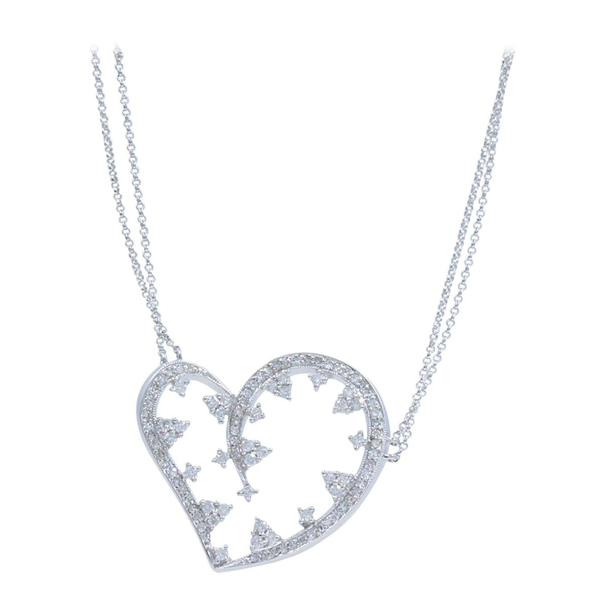 Natural Diamond Heart Ladies Pendant Necklace 14K White Gold 1.50Cttw For Sale