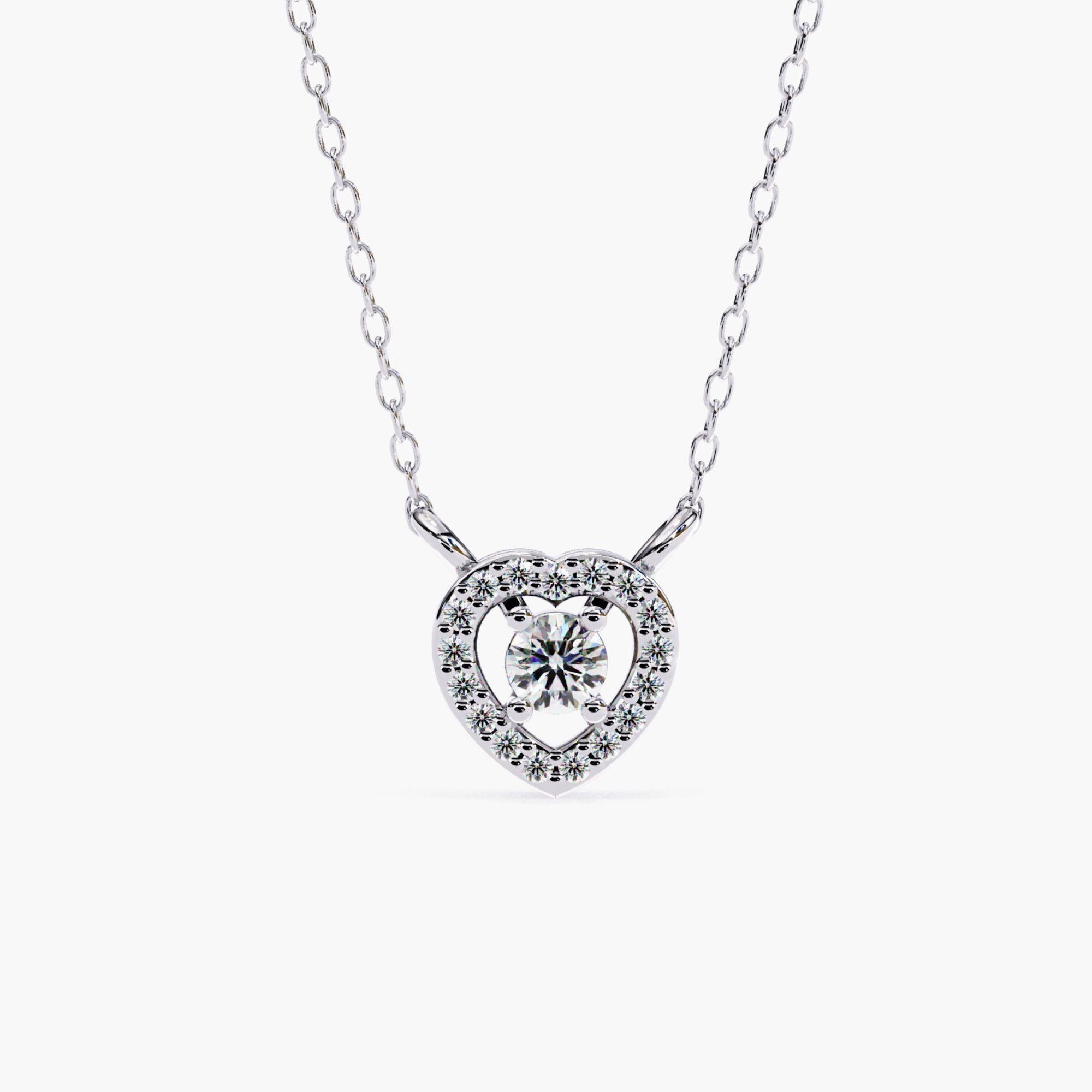 Round Cut Natural Diamond Heart Pendant Necklace, 14k Solid Gold, SI GH For Sale