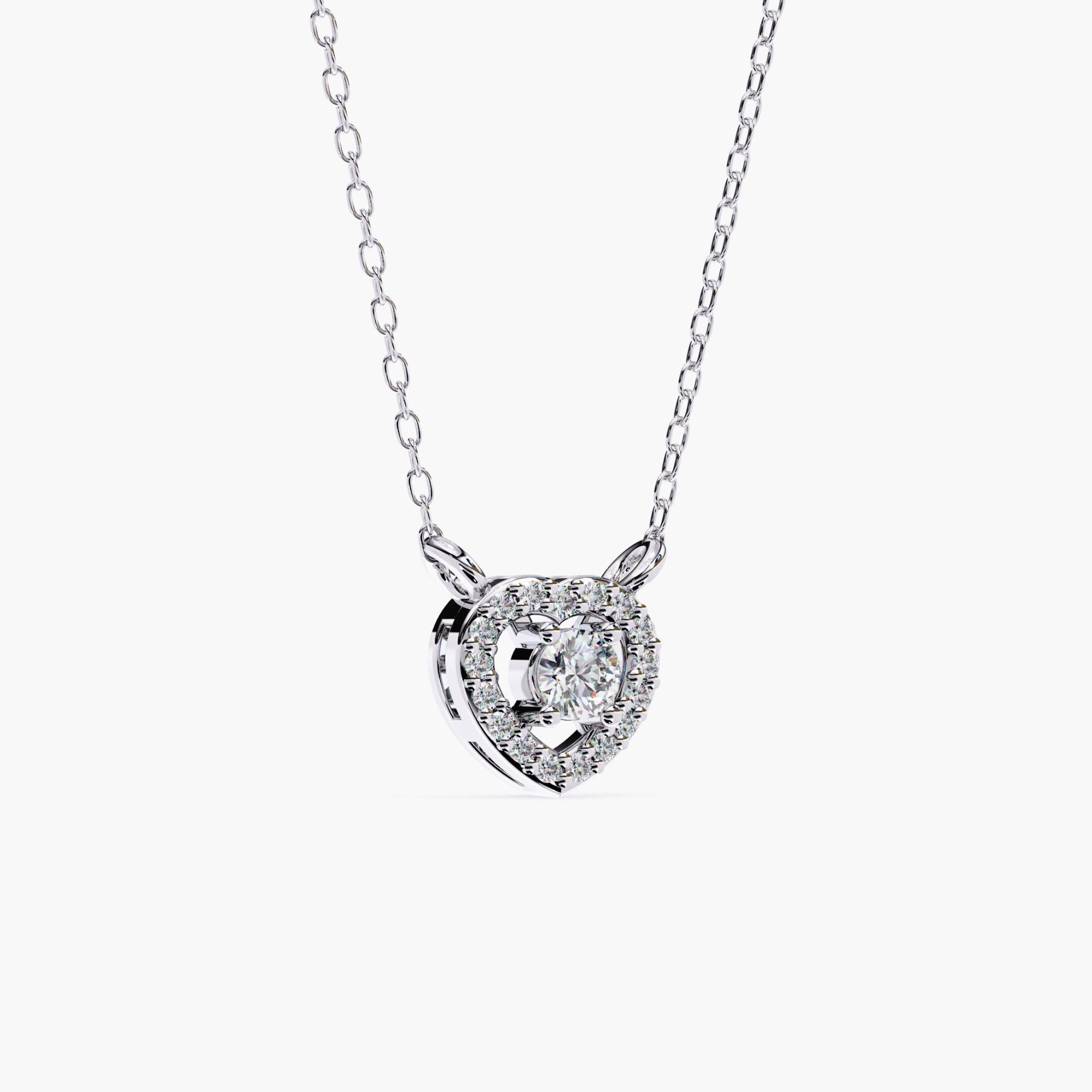 Natural Diamond Heart Pendant Necklace, 14k Solid Gold, SI GH In New Condition For Sale In New York, NY