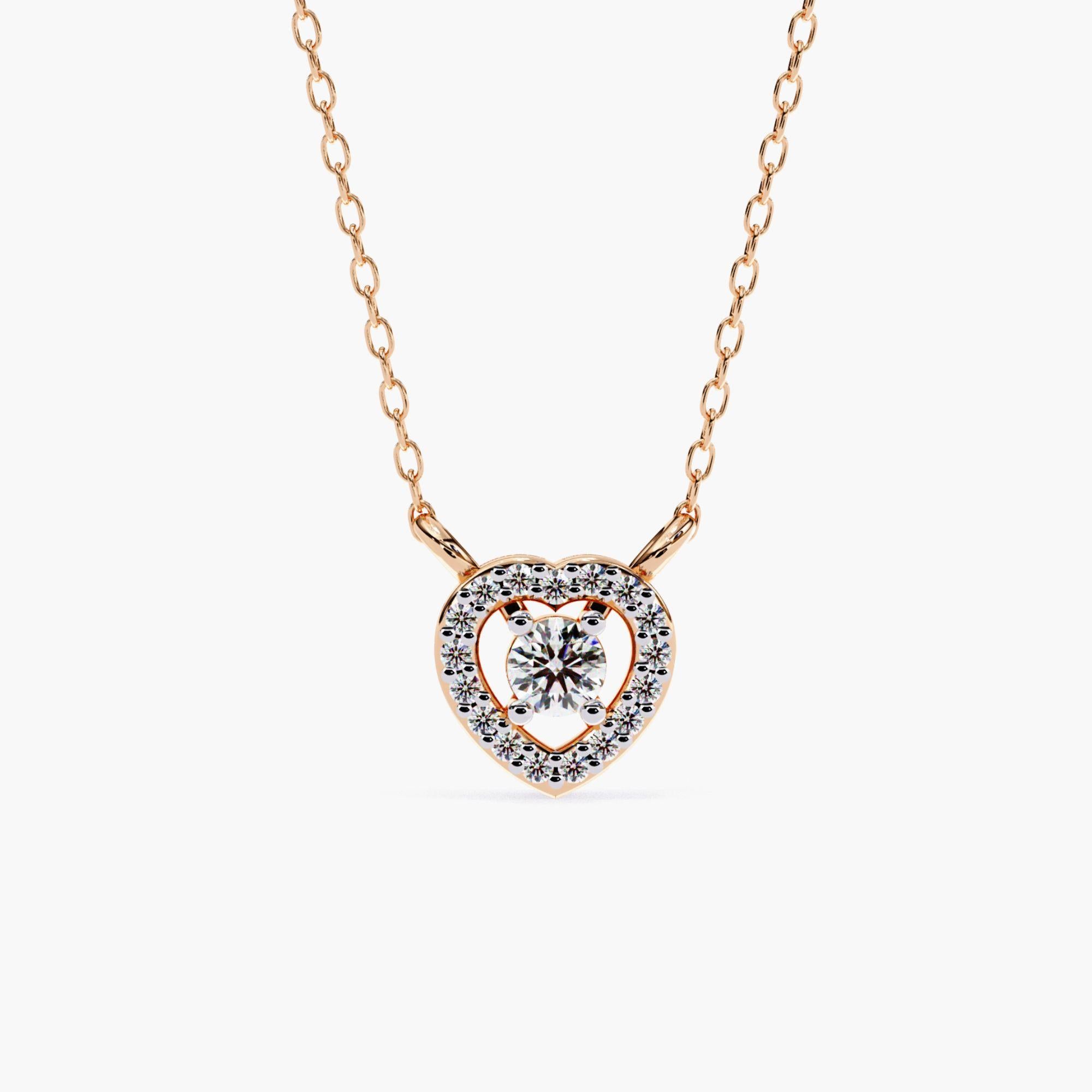 Women's Natural Diamond Heart Pendant Necklace, 14k Solid Gold, SI GH For Sale