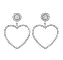 Pendientes de aro de diamante natural de 3,16 quilates de oro blanco de 18 quilates en forma de corazón