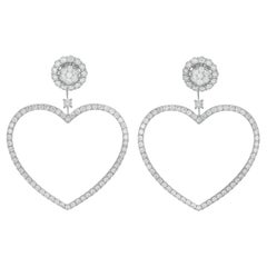 Créoles en or blanc 18 carats diamant naturel 3.16 carats Créoles en forme de coeur 