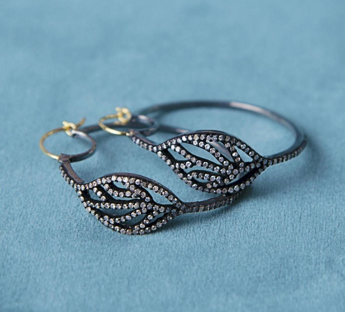 Boucles d'oreilles diamant naturel en argent massif 925 Boucles d'oreilles de l'époque victorienne Cadeau Pour femmes en vente