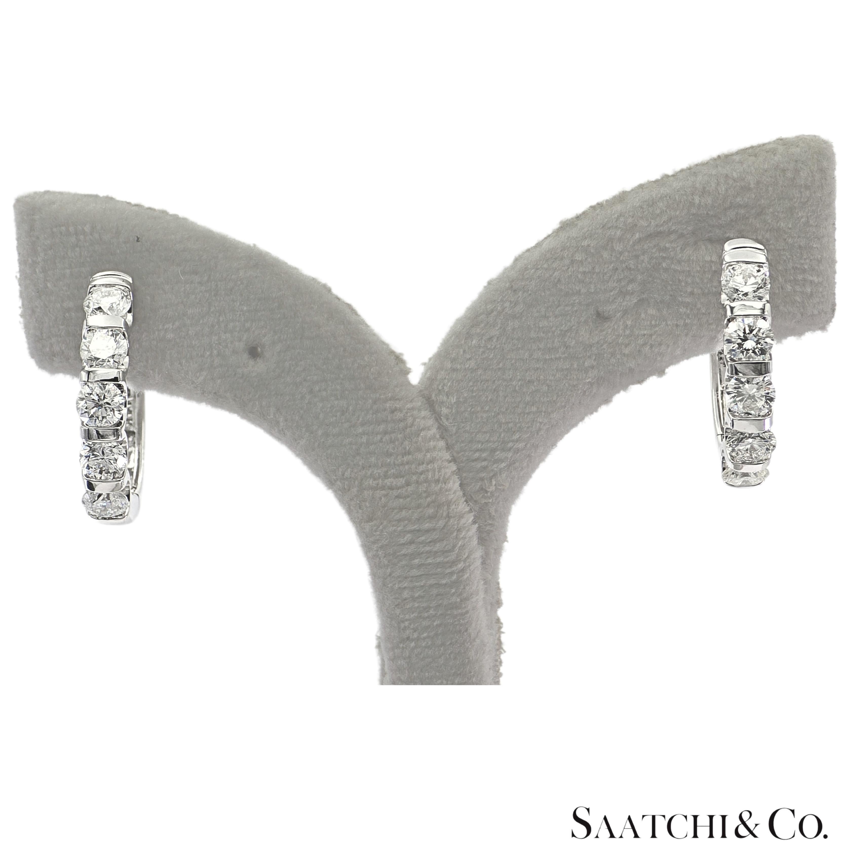 Contemporary Natural Diamond Hoop Earrings 14K 585 White Gold For Sale
