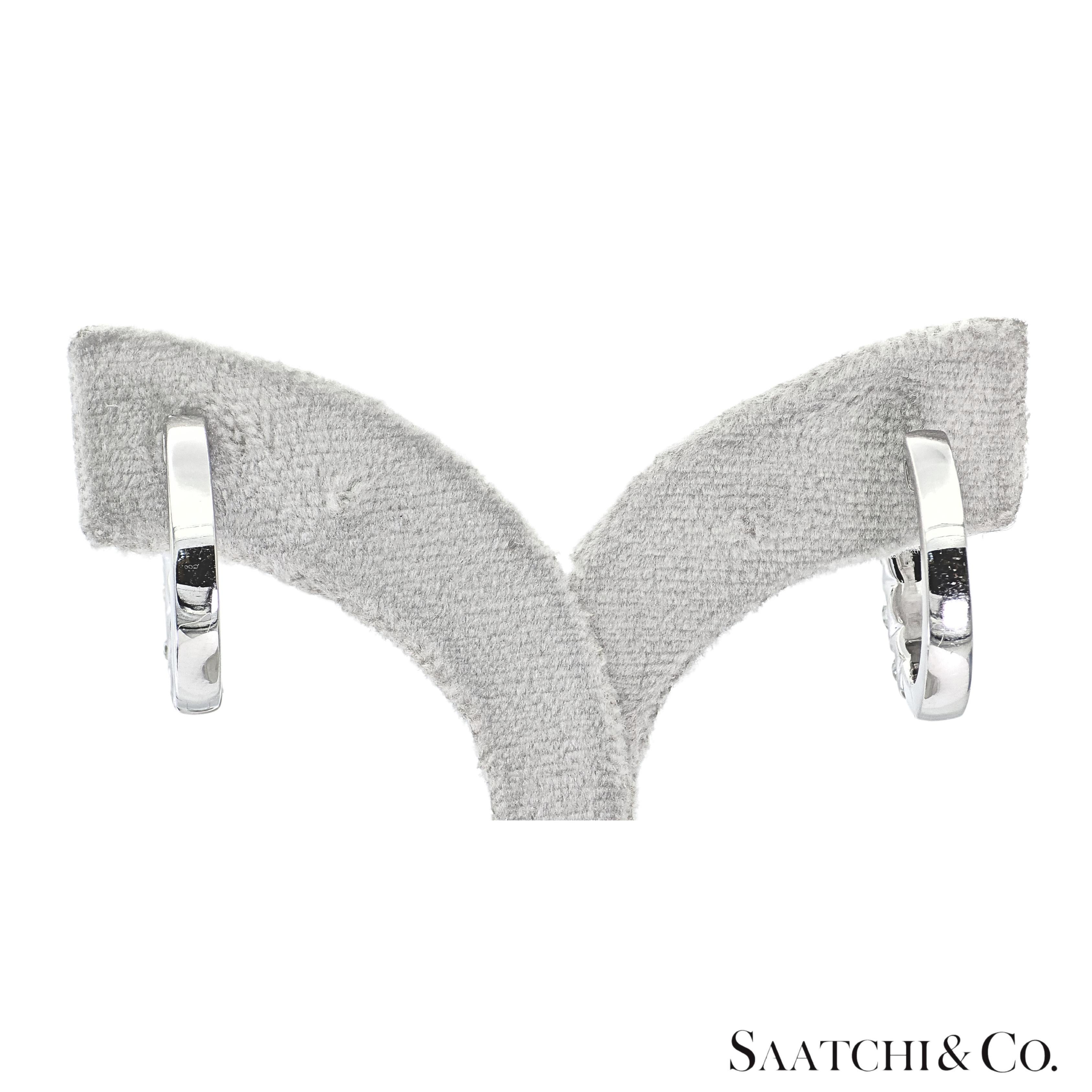 Women's Natural Diamond Hoop Earrings 14K 585 White Gold For Sale