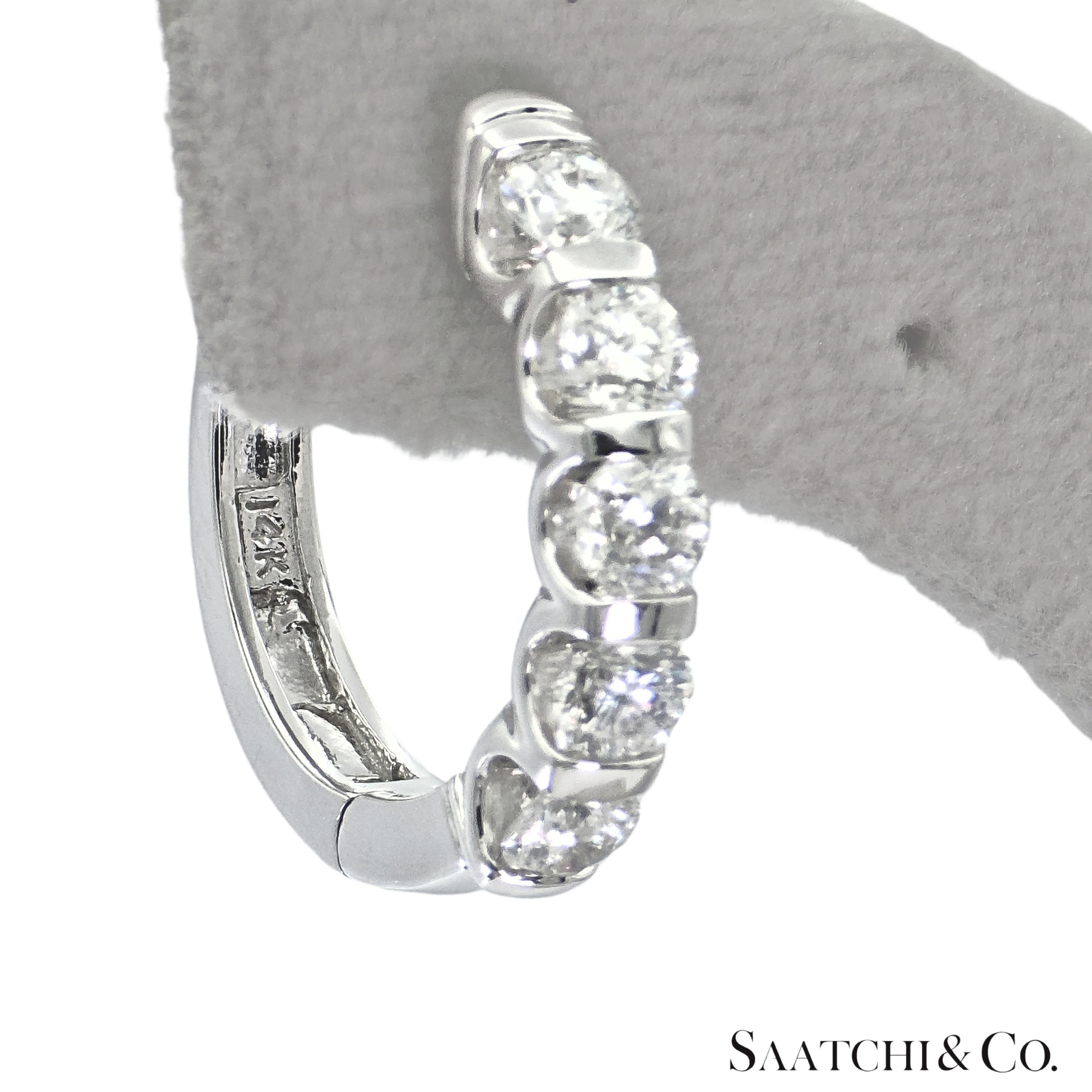 Natural Diamond Hoop Earrings 14K 585 White Gold For Sale 1