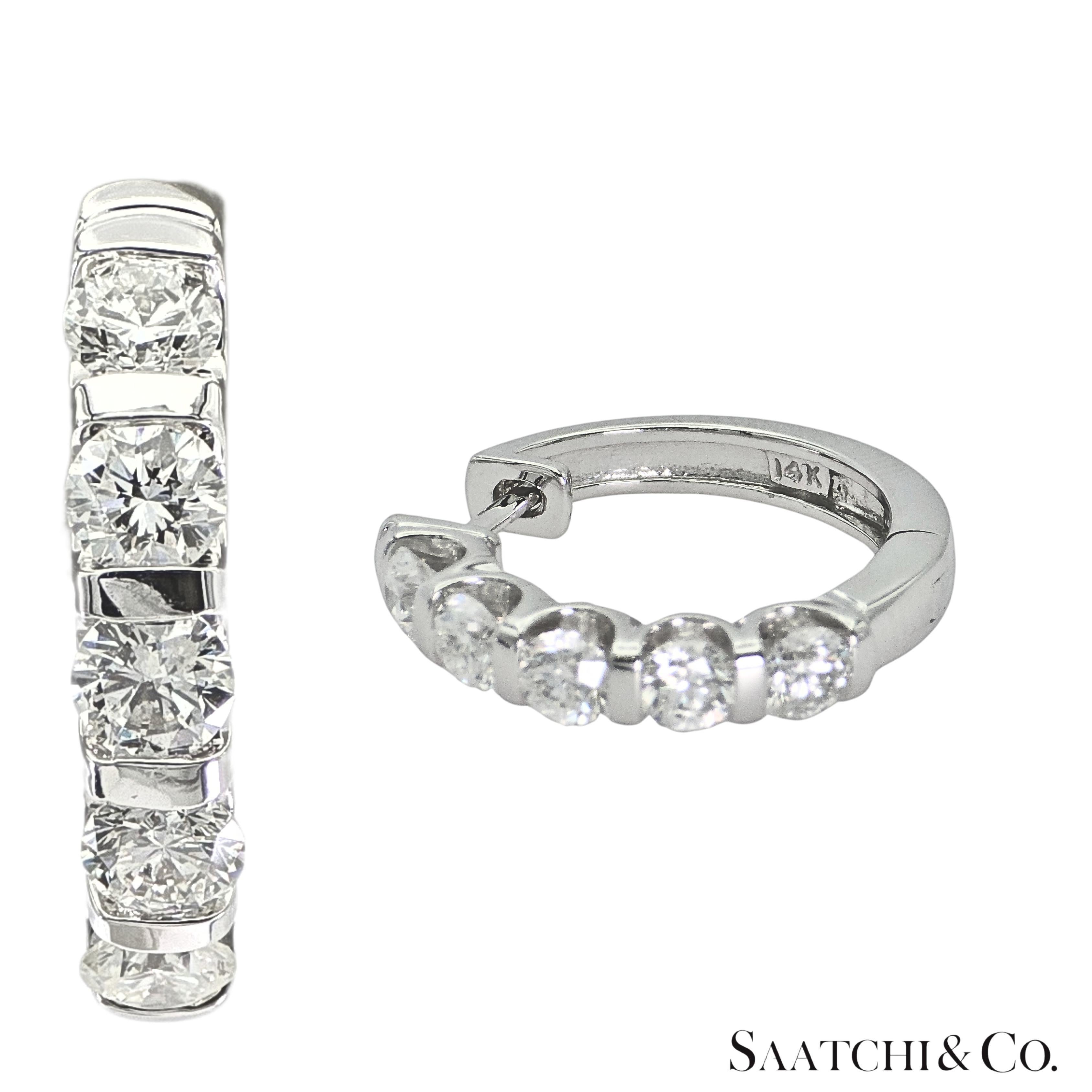Natural Diamond Hoop Earrings 14K 585 White Gold For Sale 2