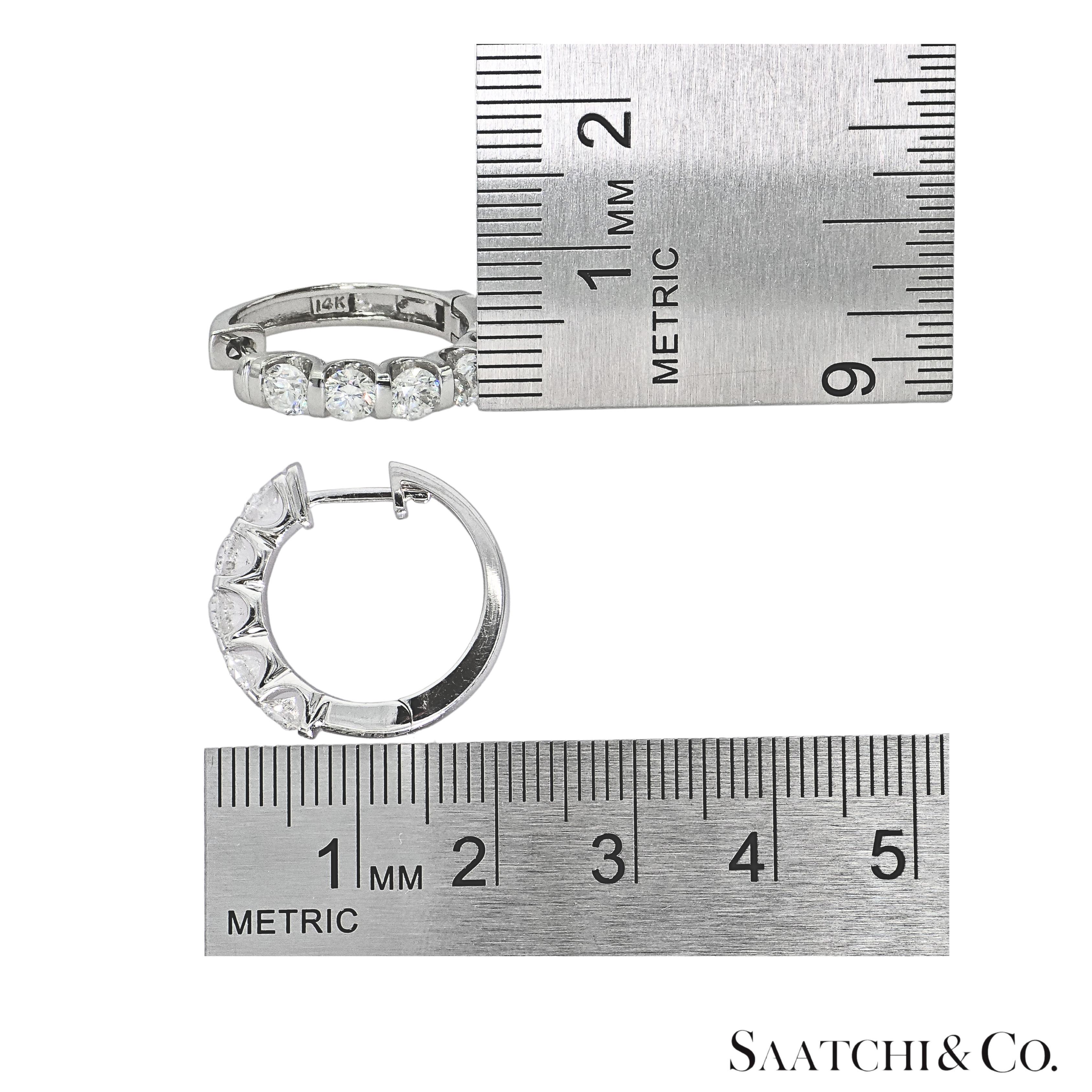 Natural Diamond Hoop Earrings 14K 585 White Gold For Sale 3