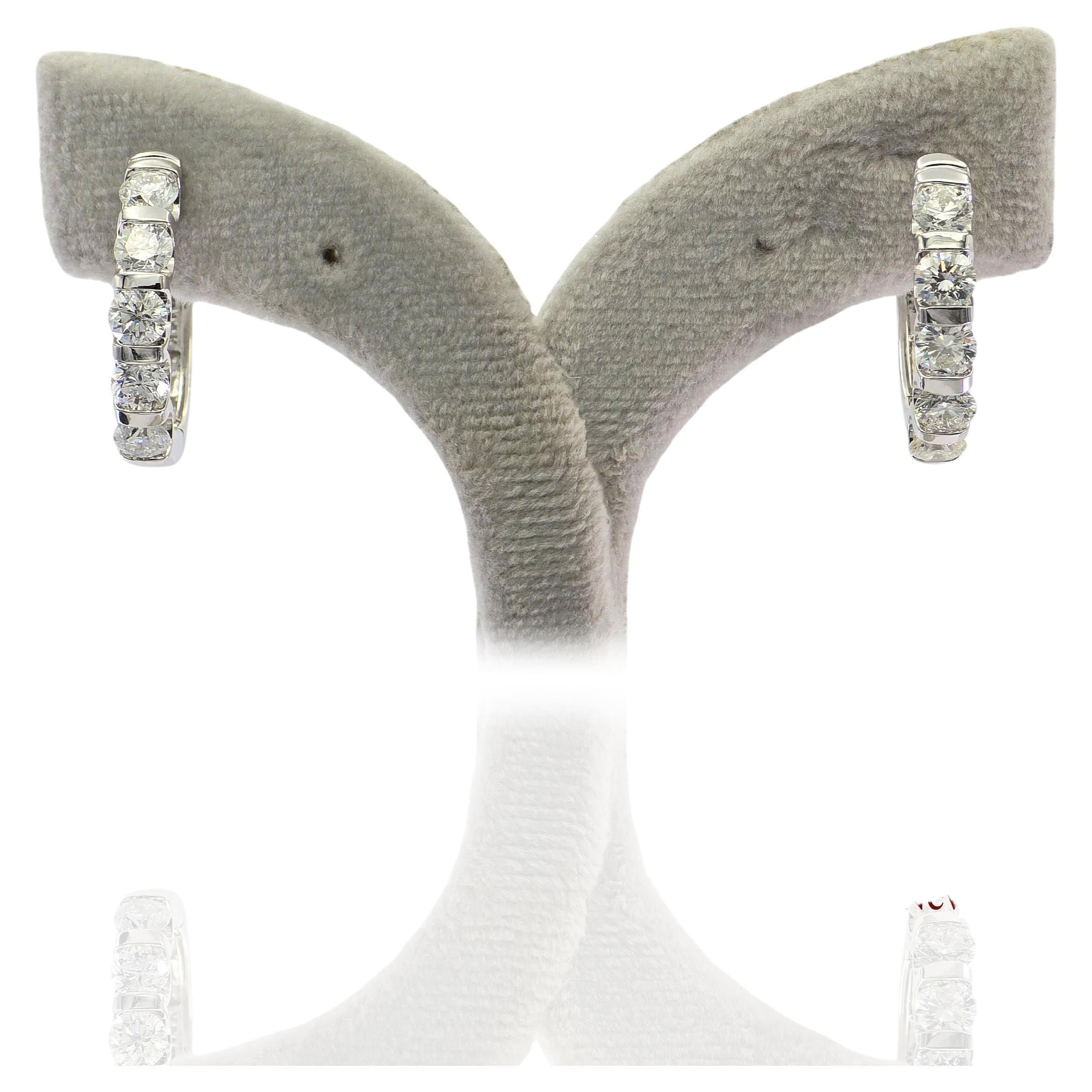 Natural Diamond Hoop Earrings 14K 585 White Gold For Sale