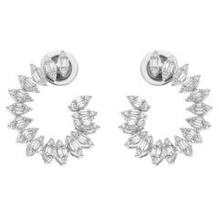 Natural Diamond Hoop Earrings 14K White Gold 1.11Ct Fine Jewelry SI1 H-I Diamond