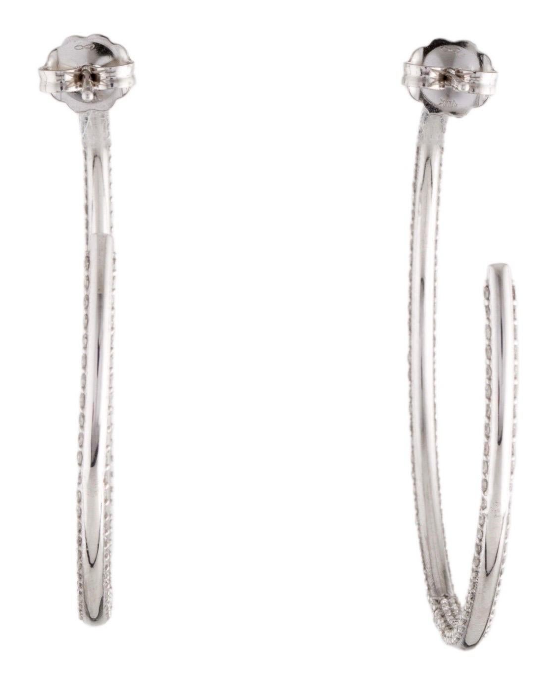 Natural Diamond Hoop Earrings 2.14ctw Inside Out Hoop Earrings Three Row 14K WG For Sale 6