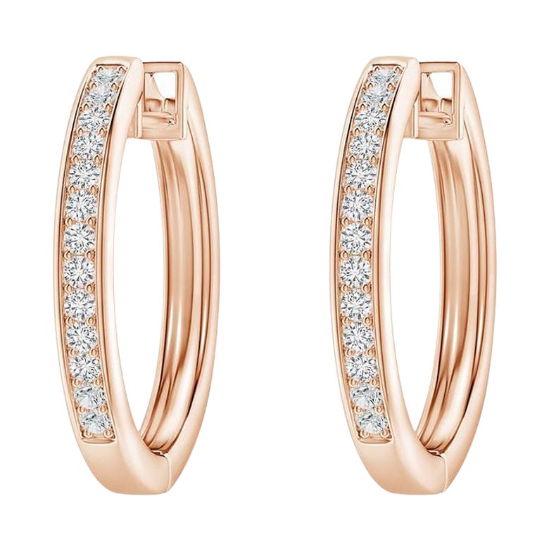 Pendientes de aro de diamante natural en oro rosa de 14 quilates (0,07 ctw  Color-H Claridad-SI2)