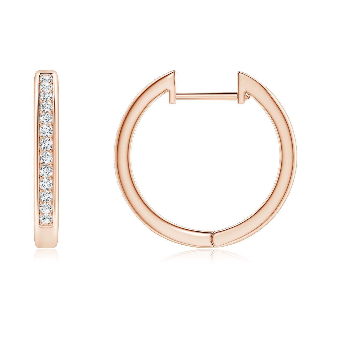Round Cut Natural Diamond Hoop Earrings in 14K Rose Gold (0.2cttw Color-G Clarity-VS2) For Sale