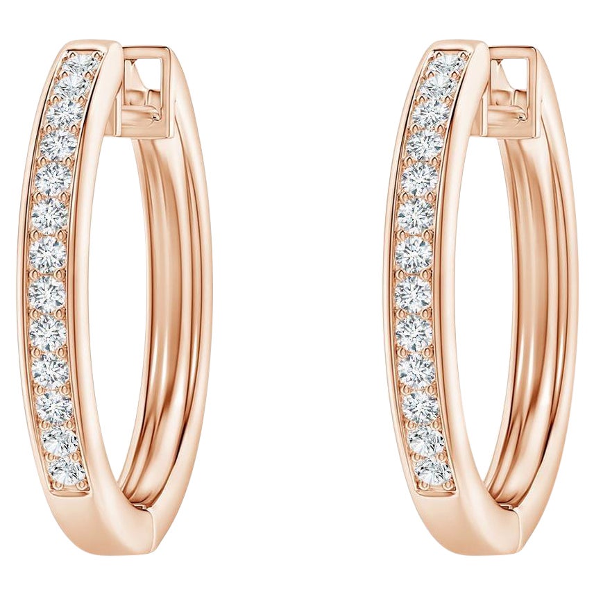Pendientes de aro de diamante natural en oro rosa de 14 quilates (0,2 ctw Color-G Claridad-VS2)
