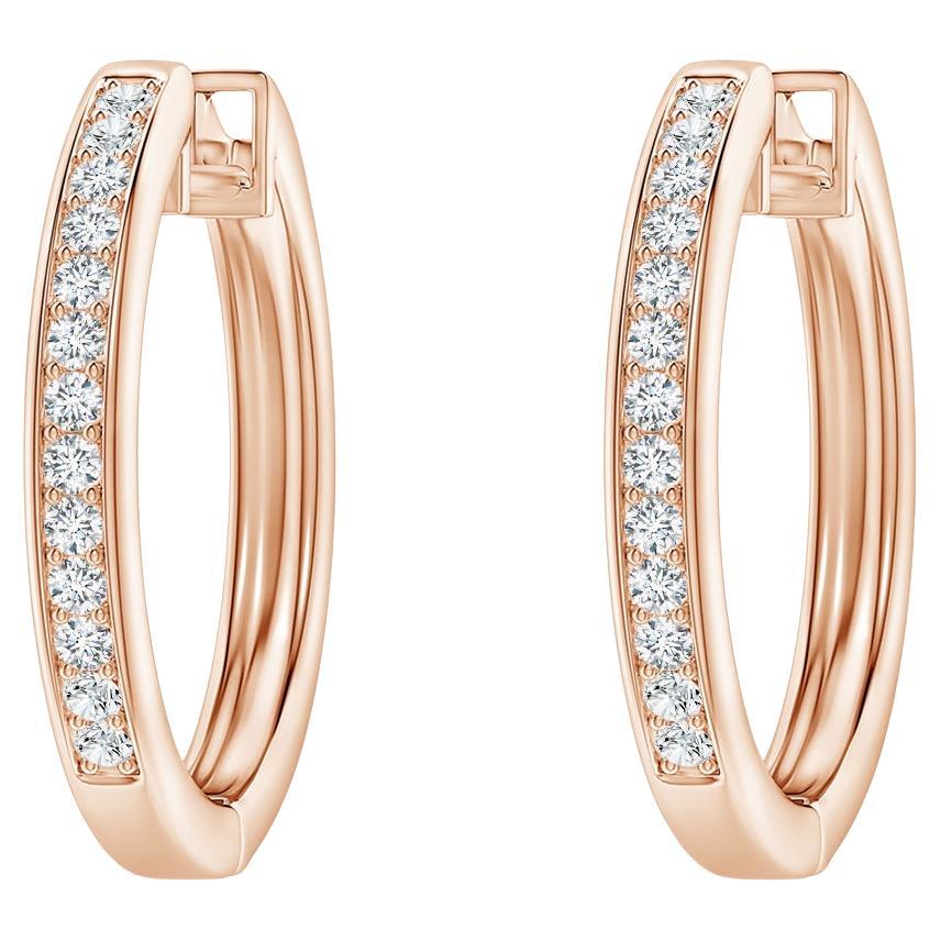 Natural Diamond Hoop Earrings in 14K Rose Gold (0.2cttw Color-G Clarity-VS2) For Sale