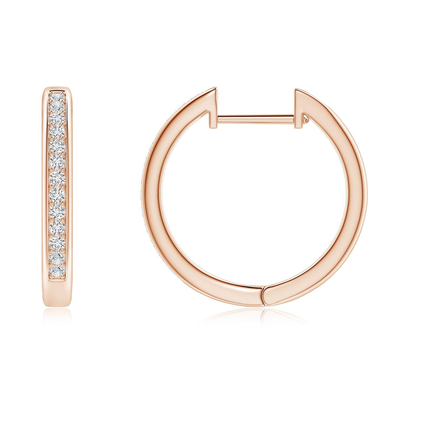 Round Cut Natural Diamond Hoop Earrings in 14K Rose Gold (0.2cttw Color-H Clarity-SI2) For Sale