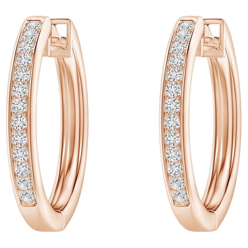 Natural Diamond Hoop Earrings in 14K Rose Gold (0.2cttw Color-H Clarity-SI2) For Sale