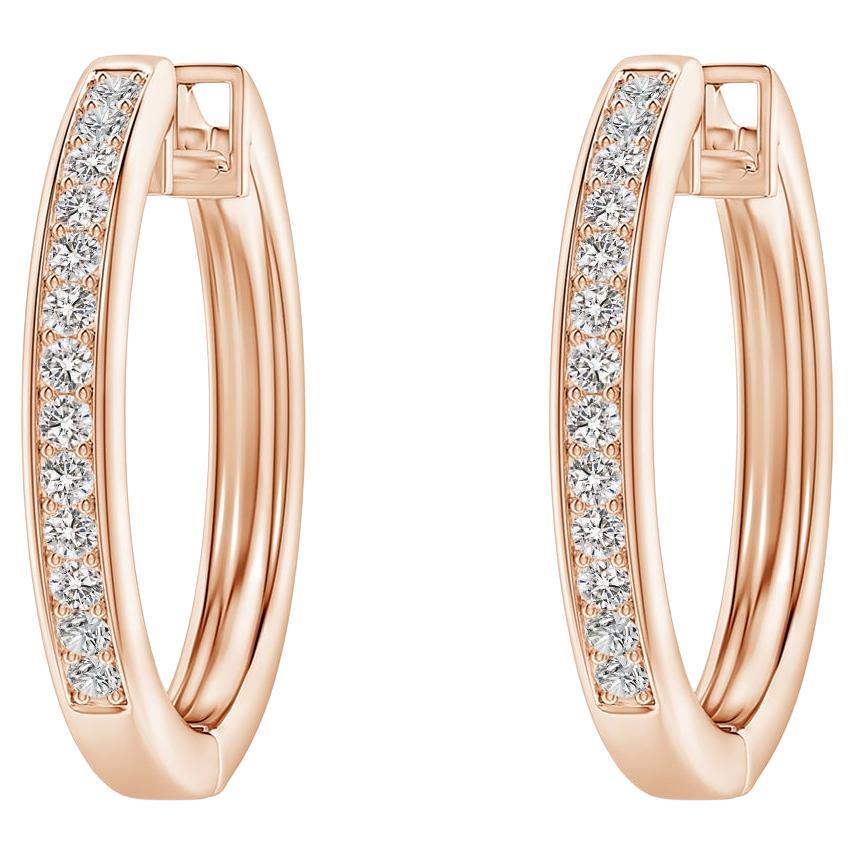 Natural Diamond Hoop Earrings in 14K Rose Gold (0.2cttw Color-I-J Clarity-I1-I2) For Sale