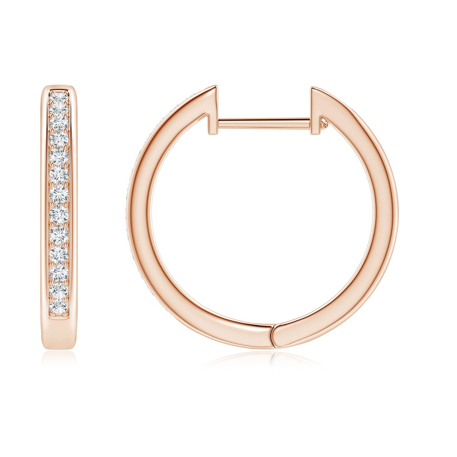 Round Cut Natural Diamond Hoop Earrings in 14K Rose Gold (0.33cttw Color-G Clarity-VS2) For Sale