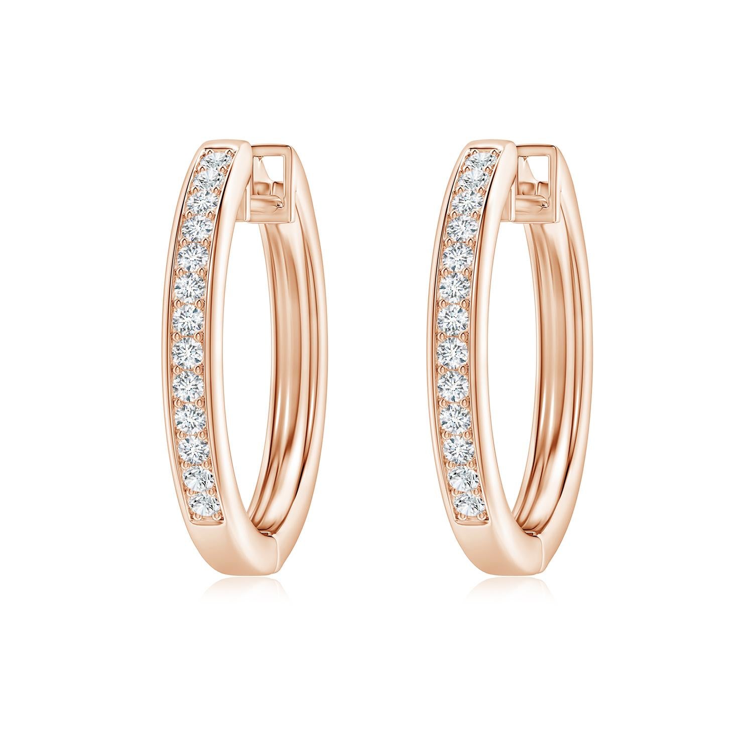 Natural Diamond Hoop Earrings in 14K Rose Gold (0.33cttw Color-G Clarity-VS2) For Sale