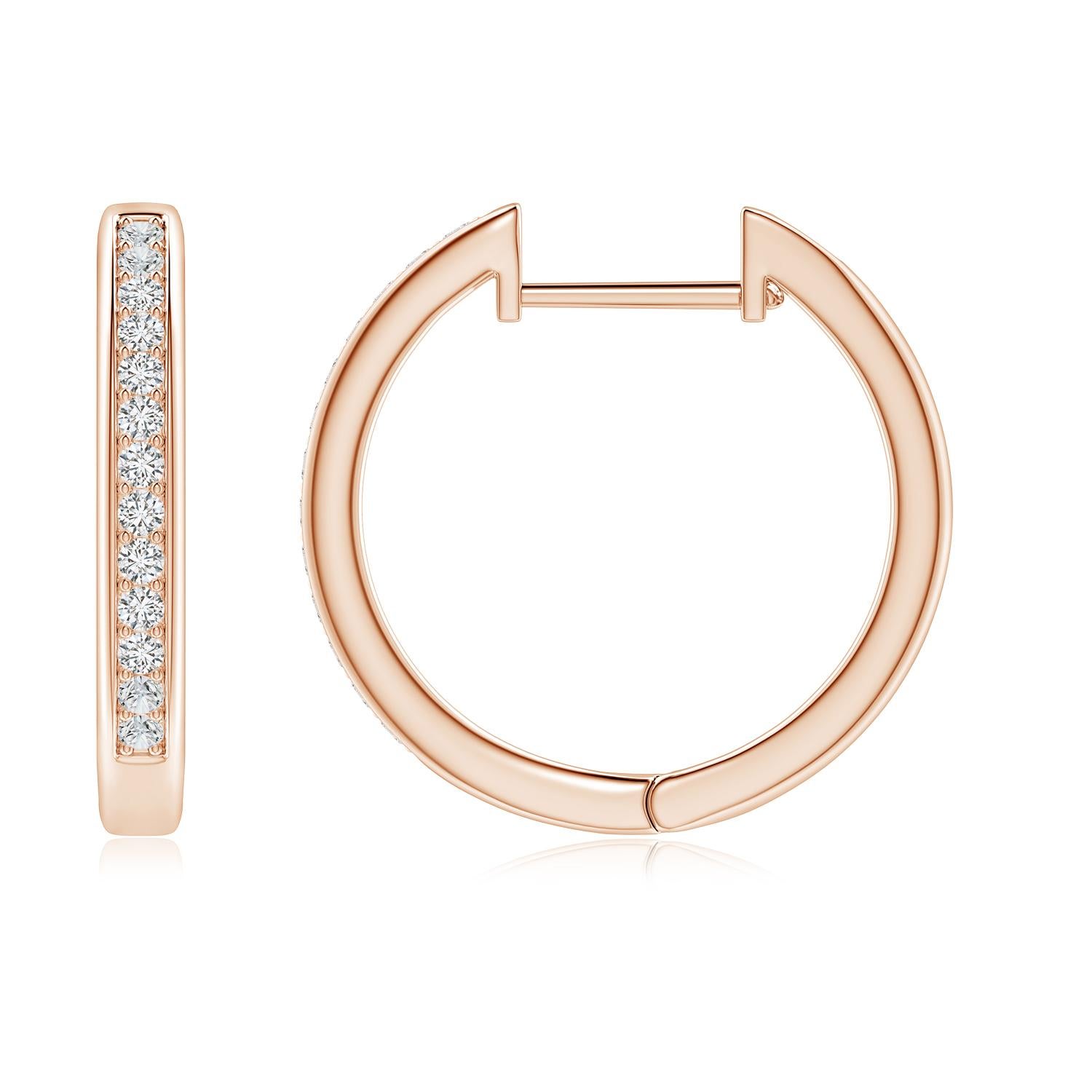 Round Cut Natural Diamond Hoop Earrings in 14K Rose Gold (0.33cttw Color-H Clarity-SI2) For Sale