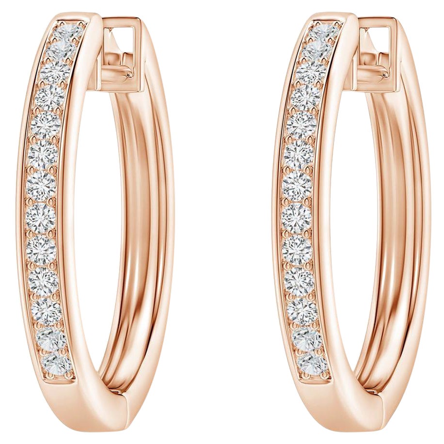 Pendientes de aro de diamante natural en oro rosa de 14 quilates (0,33 ctw Color-H Claridad-SI2)
