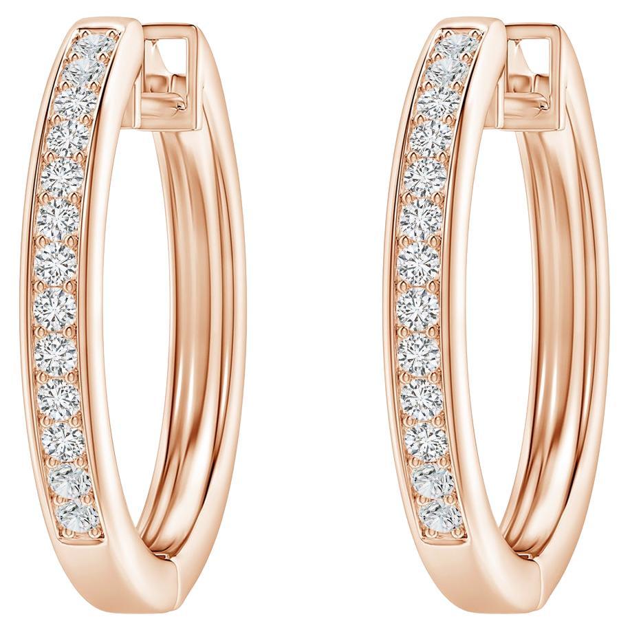 Natural Diamond Hoop Earrings in 14K Rose Gold (0.33cttw Color-H Clarity-SI2) For Sale
