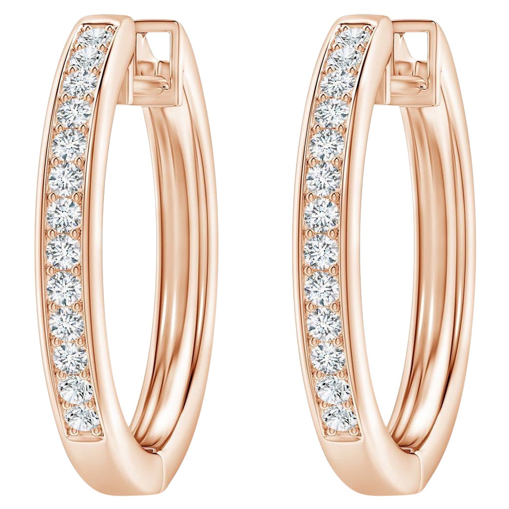 Pendientes de aro de diamante natural en oro rosa de 14 quilates (0,5 ctw Color-G Claridad-VS2)