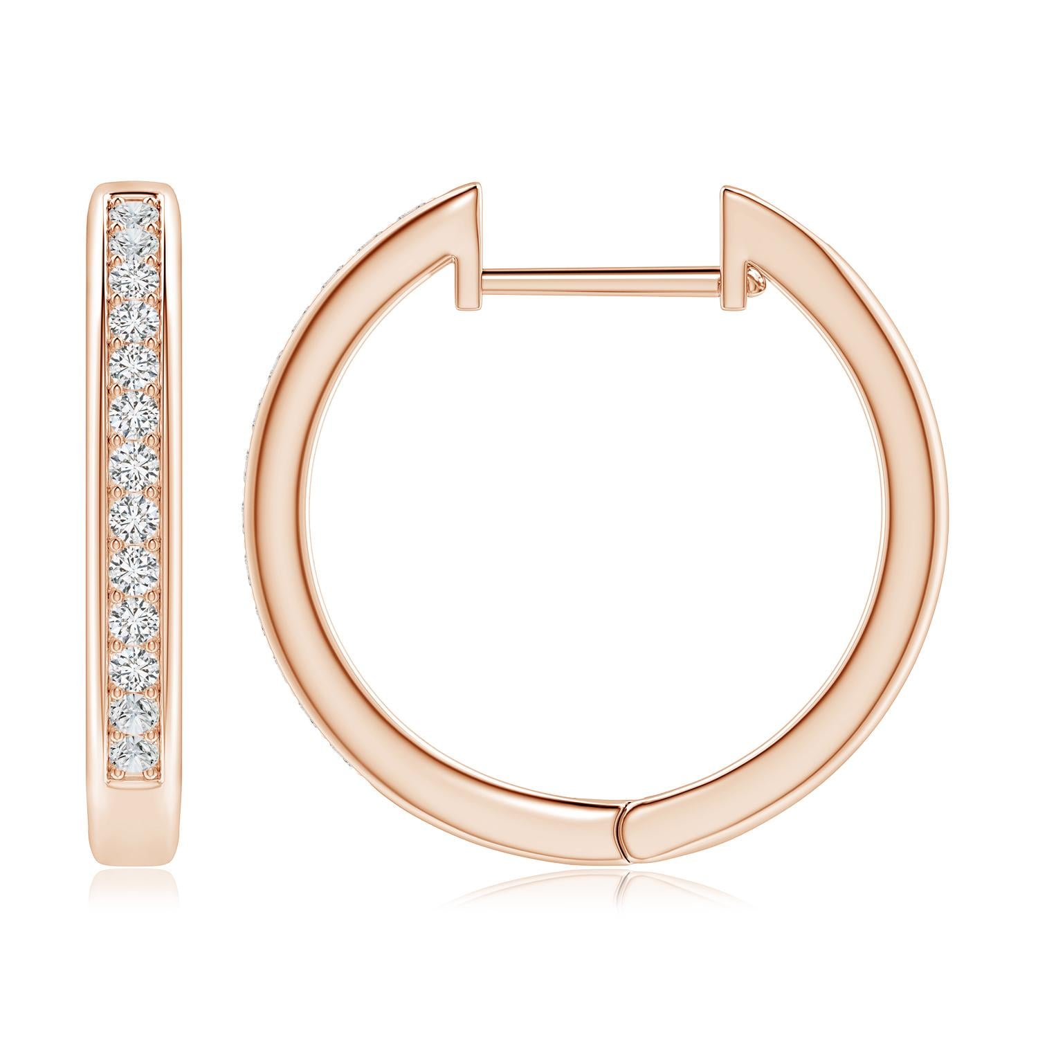 Round Cut Natural Diamond Hoop Earrings in 14K Rose Gold (0.5cttw Color-H Clarity-SI2) For Sale