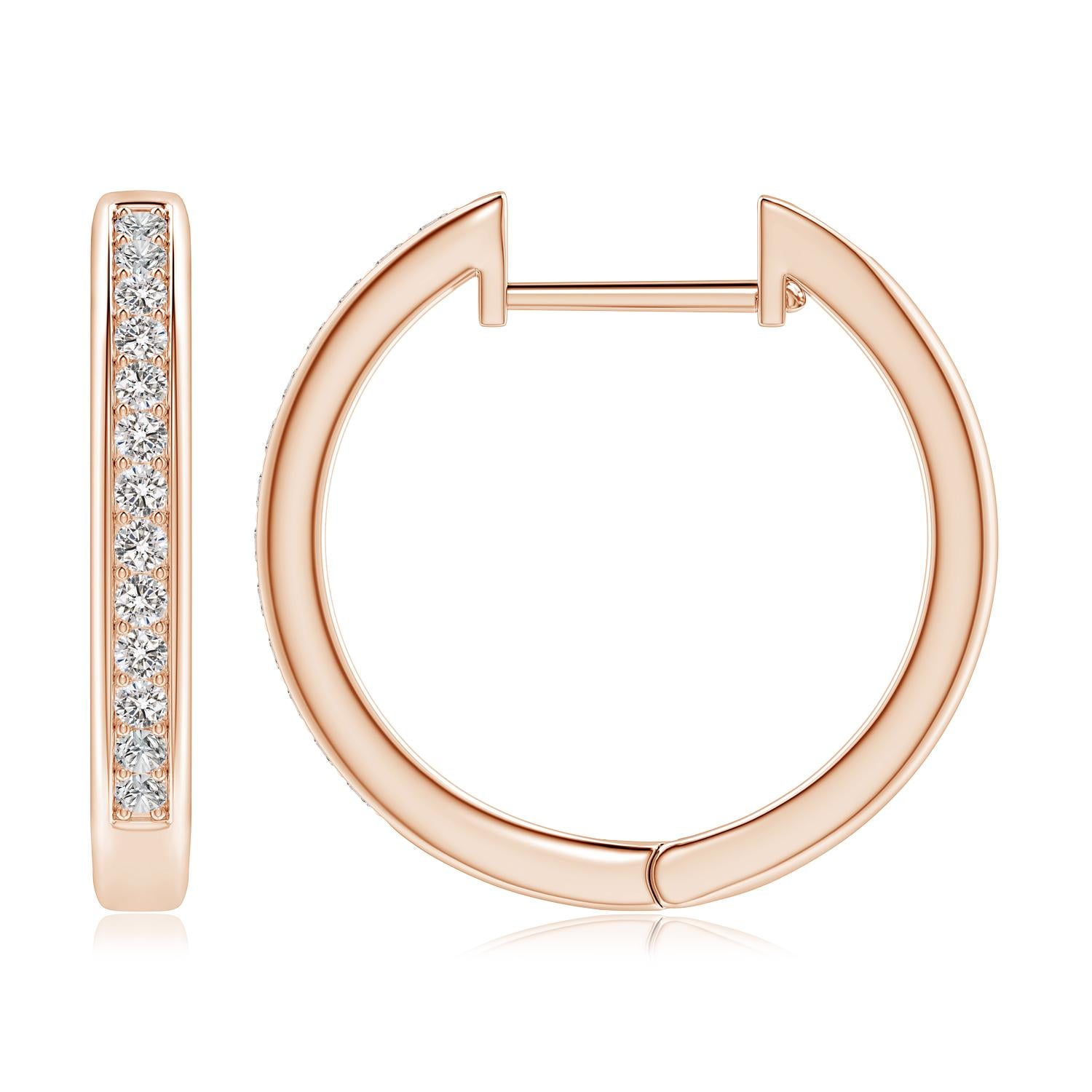 Round Cut Natural Diamond Hoop Earrings in 14K Rose Gold (0.5cttw Color-I-J Clarity-I1-I2) For Sale