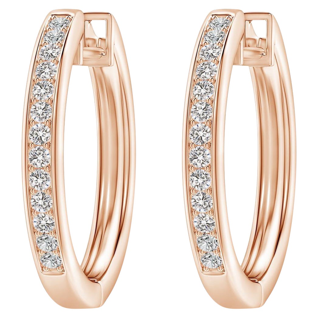 Pendientes de aro de diamante natural en oro rosa de 14 quilates (0,5 ctw Color-I-J Claridad-I1-I2)