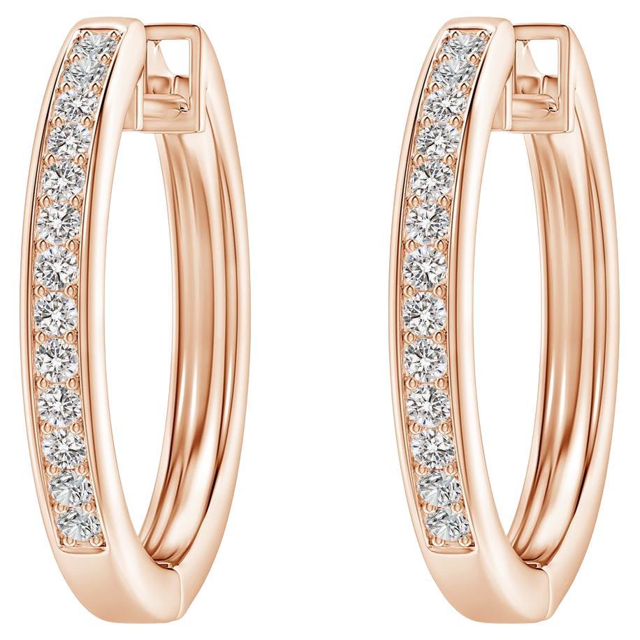 Natural Diamond Hoop Earrings in 14K Rose Gold(0.33cttw Color-I-J Clarity-I1-I2) For Sale