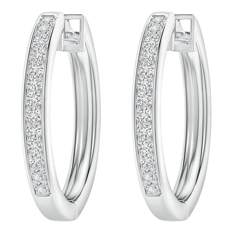 Orecchini a cerchio con diamanti naturali in oro bianco 14K (0,07cttw Colore-H Chiarezza-SI2)