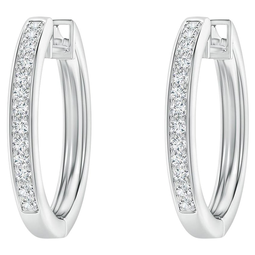 Orecchini a cerchio con diamanti naturali in oro bianco 14 carati (0,2cttw Colore-G Trasparenza-VS2)