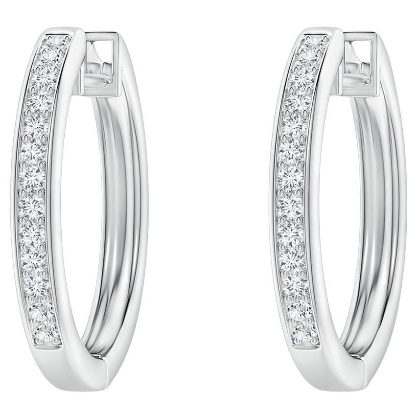 Natural Diamond Hoop Earrings in 14K White Gold (0.2cttw Color-G Clarity-VS2) For Sale