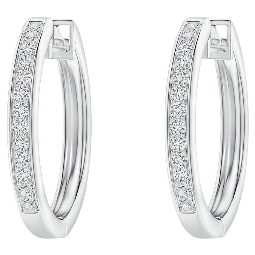 Orecchini a cerchio con diamanti naturali in oro bianco 14K (0,2cttw Colore-H Chiarezza-SI2)