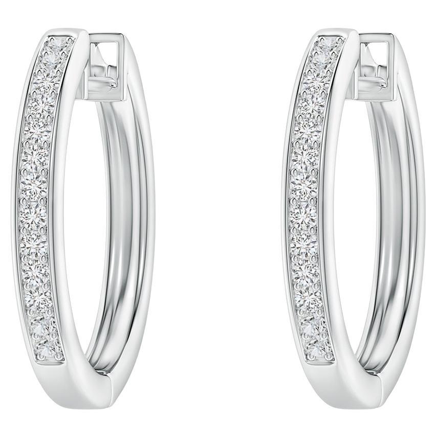 Natural Diamond Hoop Earrings in 14K White Gold (0.2cttw Color-H Clarity-SI2) For Sale