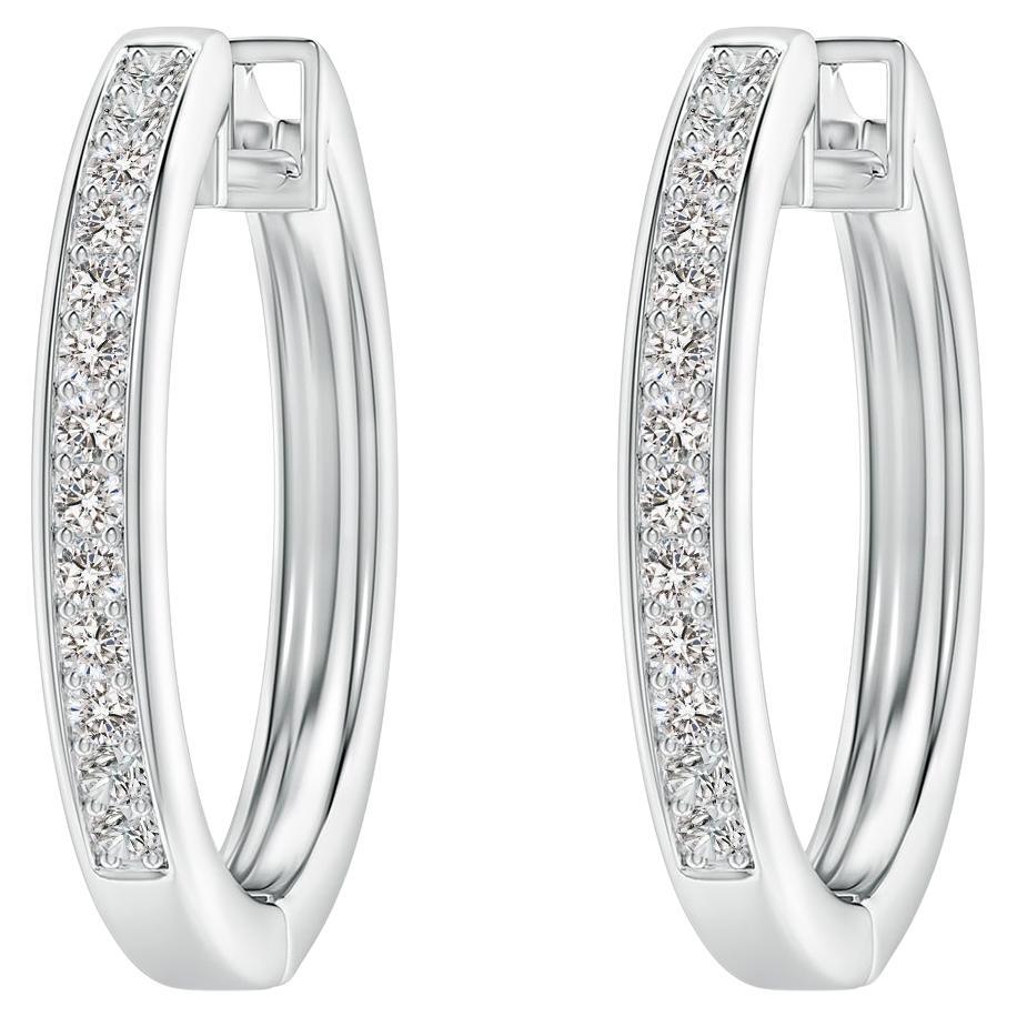 Natural Diamond Hoop Earrings in 14K White Gold 0.33cttw Color-I-J Clarity-I1-I2 For Sale
