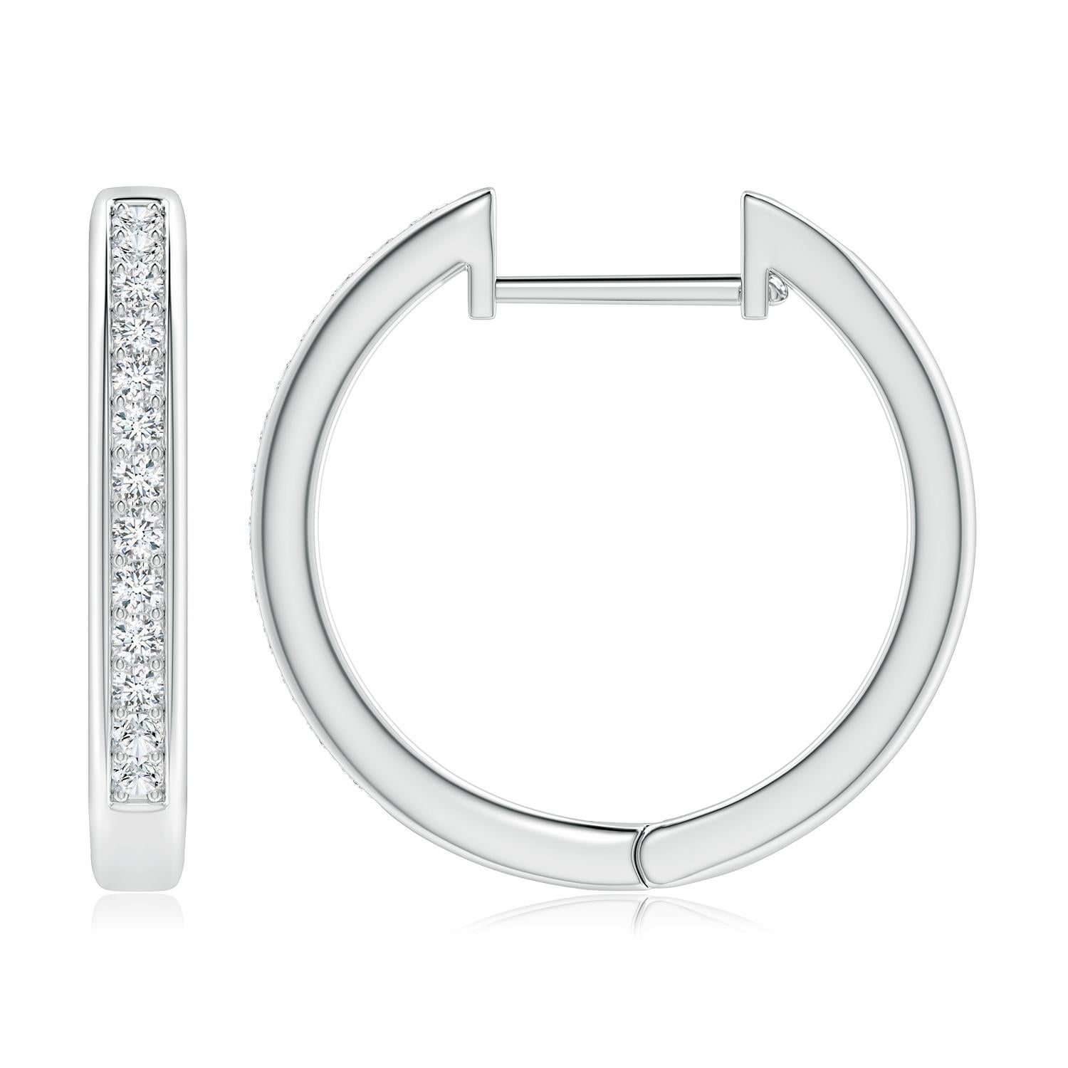 Round Cut Natural Diamond Hoop Earrings in 14K White Gold (0.5cttw Color-G Clarity-VS2) For Sale