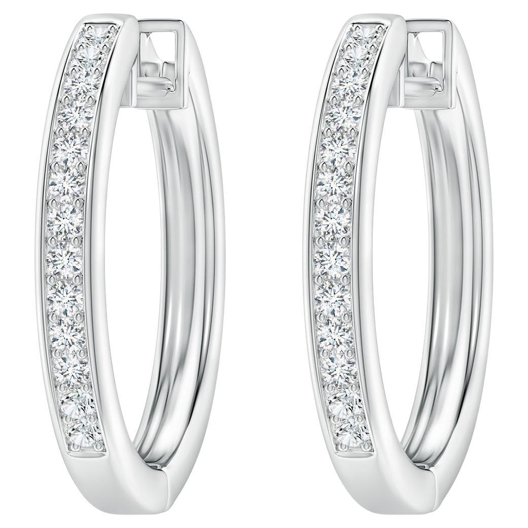 Natural Diamond Hoop Earrings in 14K White Gold (0.5cttw Color-G Clarity-VS2) For Sale