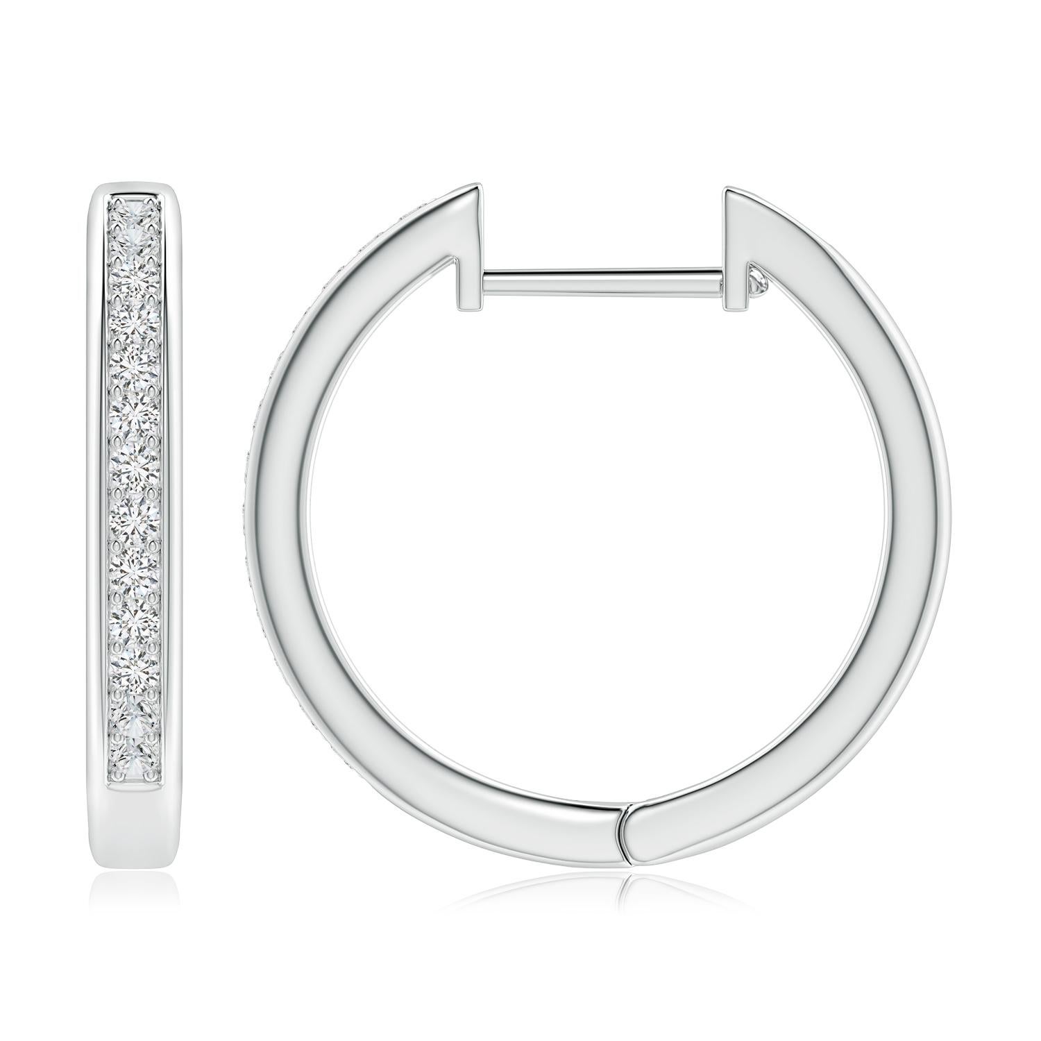 Round Cut Natural Diamond Hoop Earrings in 14K White Gold (0.5cttw Color-H Clarity-SI2) For Sale