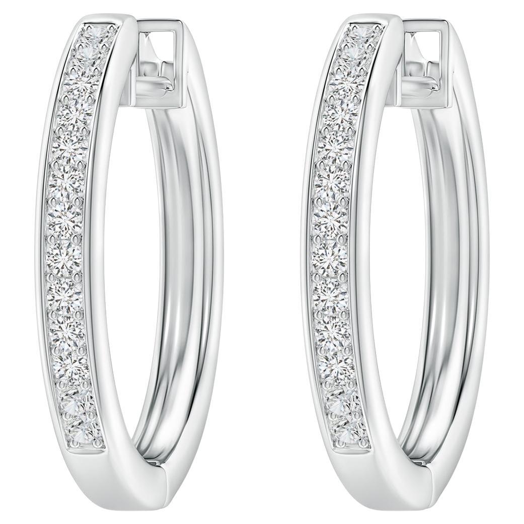 Natural Diamond Hoop Earrings in 14K White Gold (0.5cttw Color-H Clarity-SI2) For Sale
