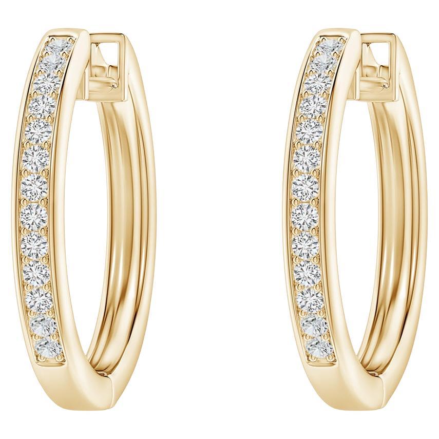 Natural Diamond Hoop Earrings in 14K Yellow Gold (0.2cttw Color-H Clarity-SI2) For Sale