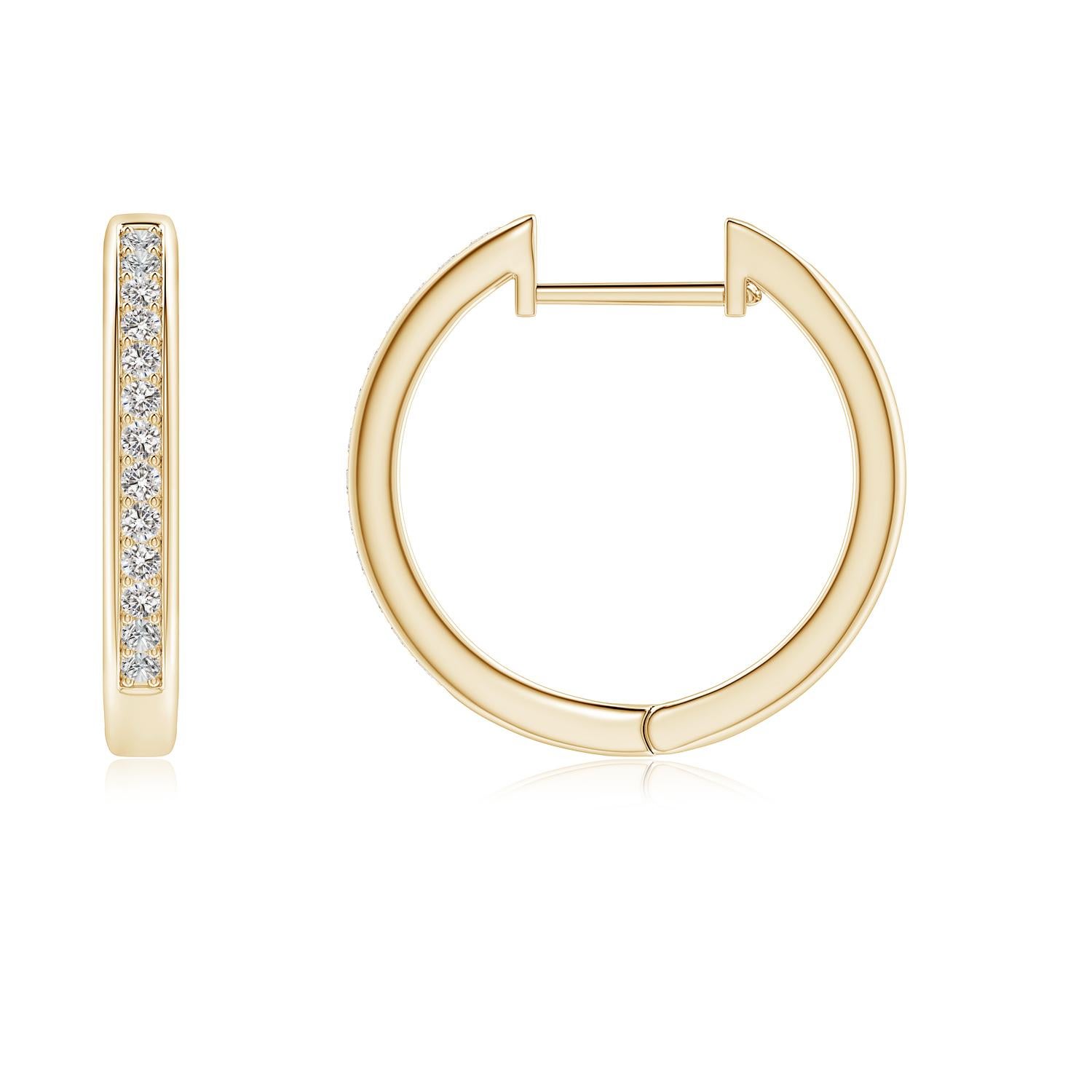 Round Cut Natural Diamond Hoop Earrings in 14K Yellow Gold 0.2cttw Color-I-J Clarity-I1-I2 For Sale